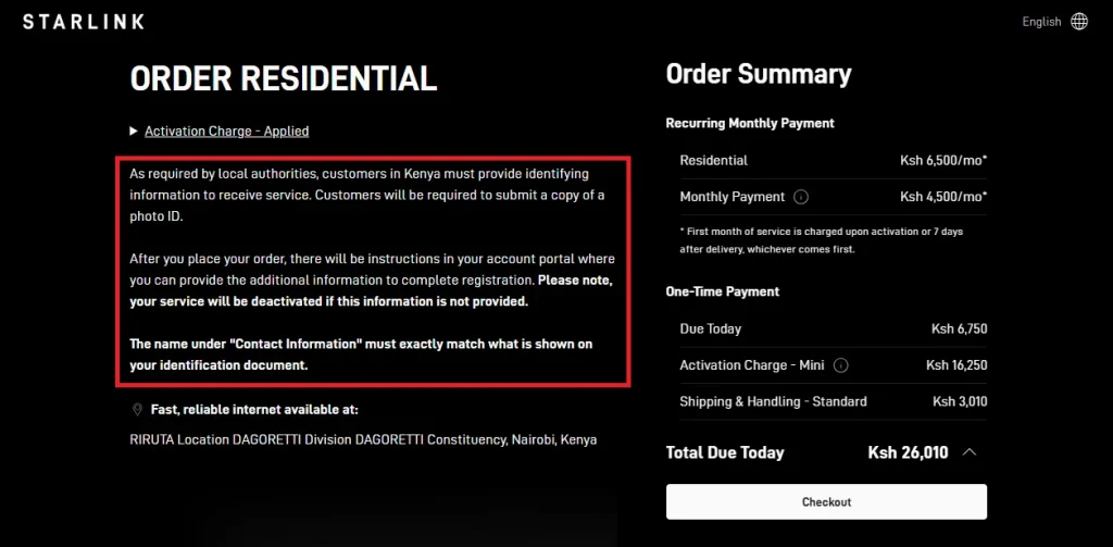 Starlink Account Verification in Kenya