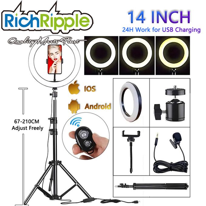 RichRipple 6in1 14 Inch Ring Light+2.1M Tripod Stand For Tiktok Youtube Gift:Mic+Remote image 1