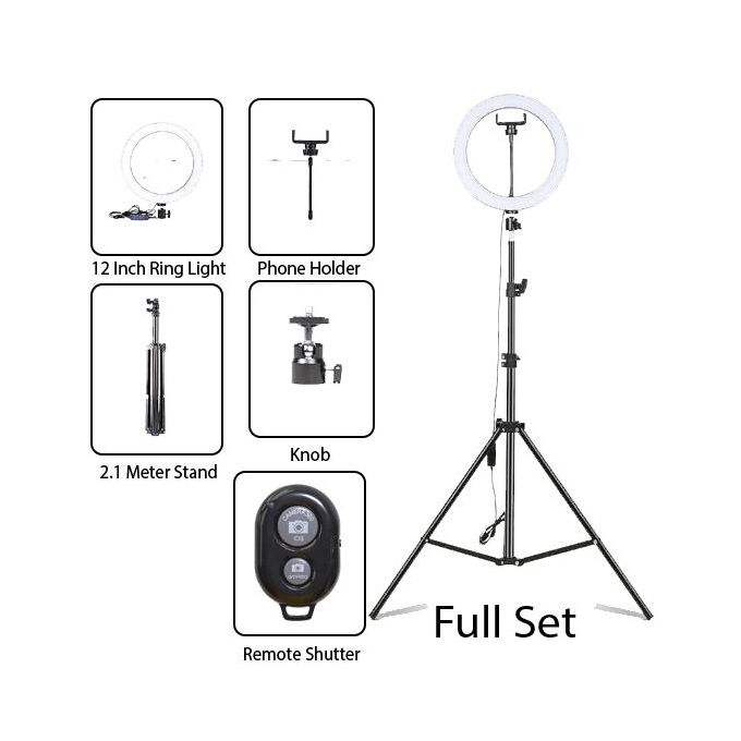 12 Inch LED Ring Light With 2.1 Meter Stand Tripod & Remote Control image 1