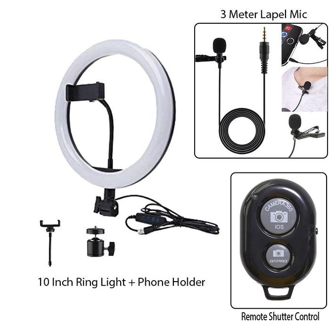 10 Inch Ring Light, 3 Meter Lapel Mic & Remote Shutter Control image 1