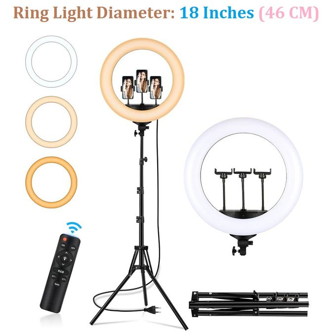 Selfie Ring Light LED SMD 18 Inches 46 CM + Tall Tripod image 1