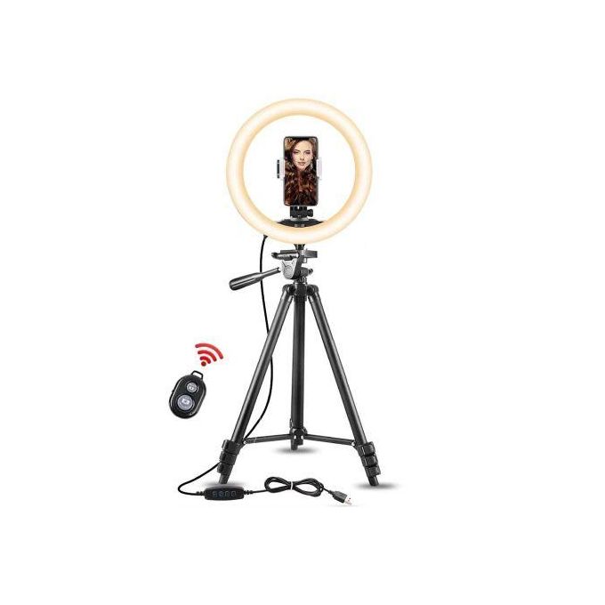 LED ring light with mobile phone holder, suitable for live broadcast/makeup/YouTube video/TikTok, compatible with all mobile phones image 1