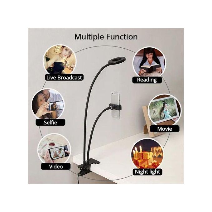 Selfie stick, flexible long-arm mobile phone holder + LED ring light, three-color dimmable, suitable for live streaming, filming, and makeup image 1