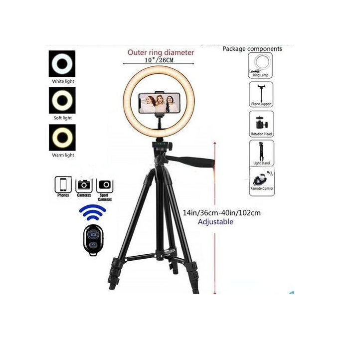 LED ring light with mobile phone holder, suitable for live broadcast/makeup/YouTube video/TikTok, compatible with all mobile phones image 1