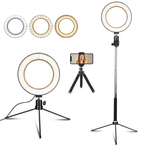 10” LED Dimmable Selfie Ring Light with Tripod Stand & Cell Phone Holder image 1