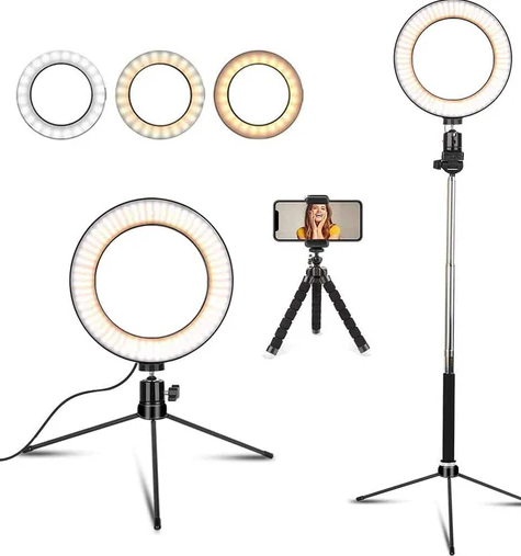 6” LED Dimmable Selfie Ring Light with Tripod Stand & Cell Phone Holder image 1