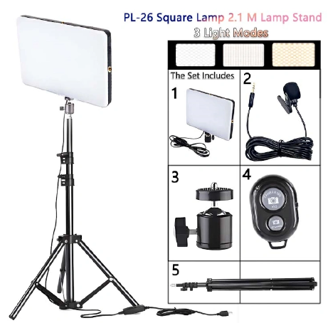4in1(Free Gift:Micphone+Remote) Studio LED light with Tripod Stand 210cm Panel PL-26 Tri-color image 1