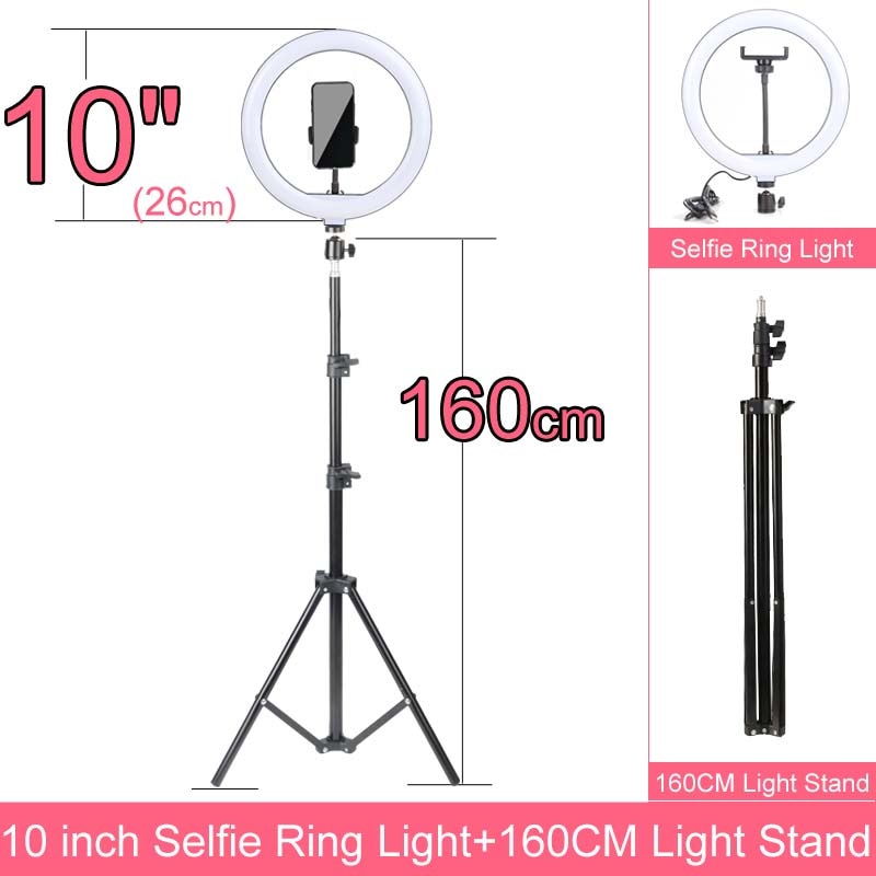 Christma Gift 10′ 12′ 14 Inch Dimmable LED Selfie Ring Light with Stand without Tripod 160cm Lamp Photography Ringlight Phone image 1