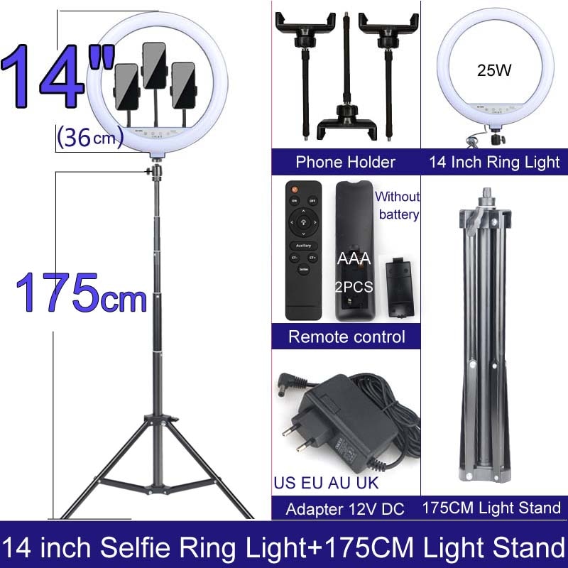 Christma Gift 14 Inch Dimmable LED Selfie Ring Light with Stand without Tripod 160cm Lamp Photography Ringlight Phone image 1