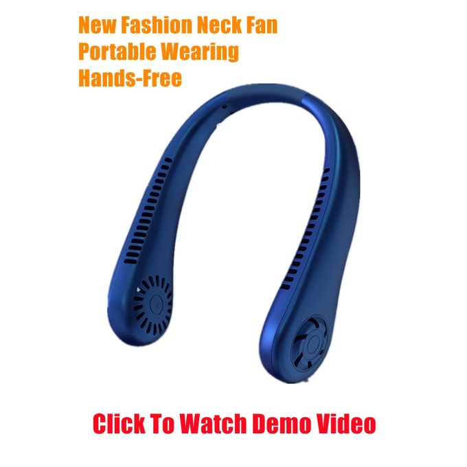 Fashionable Portable Mini Hanging Neck Hand Fan Blue image 1
