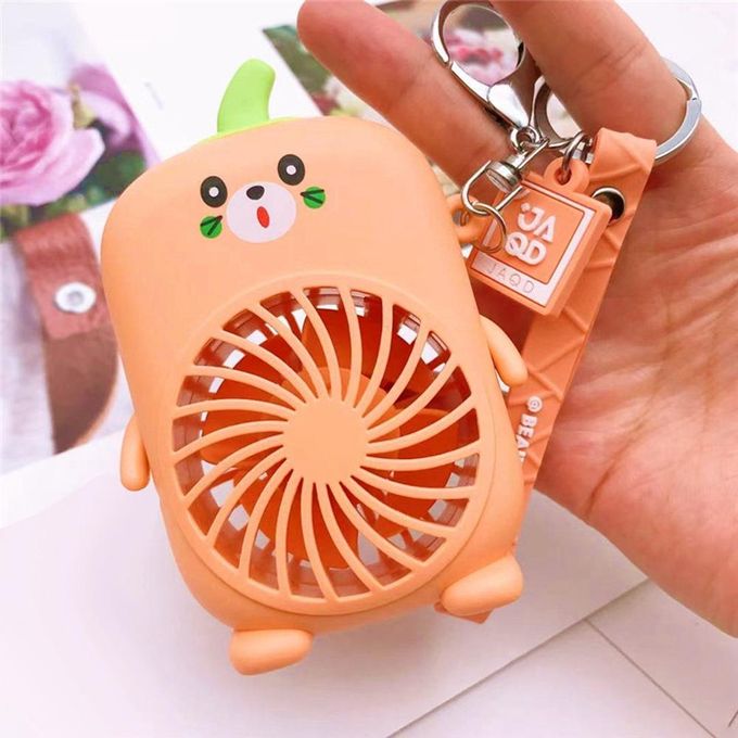 USB Mini Fans Charging Rope Key Chain Cute Cartoon Fan Beige image 1