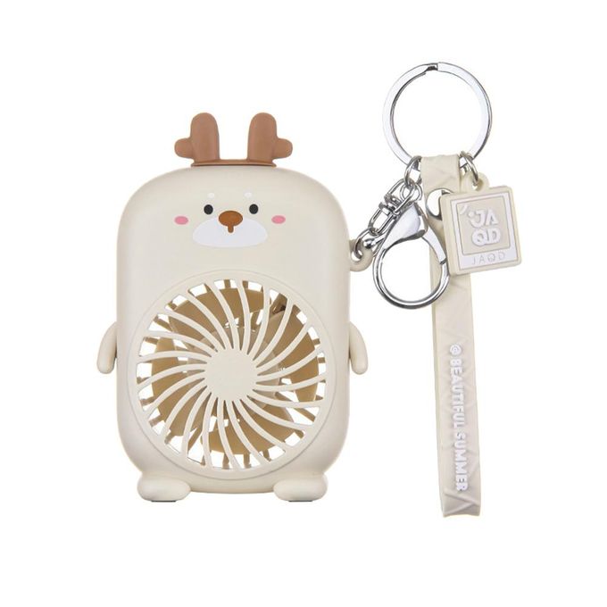 USB Mini Fans Charging Rope Key Chain Cute Cartoon Fan Beige image 1